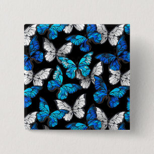 Dark Seamless Pattern with Blue Butterflies Morpho 15 Cm Square Badge