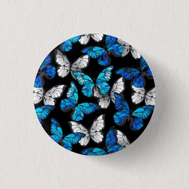 Dark Seamless Pattern with Blue Butterflies Morpho 3 Cm Round Badge (Front)