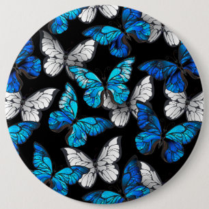 Dark Seamless Pattern with Blue Butterflies Morpho 6 Cm Round Badge