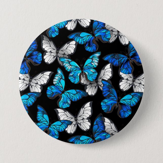 Dark Seamless Pattern with Blue Butterflies Morpho 7.5 Cm Round Badge (Front)