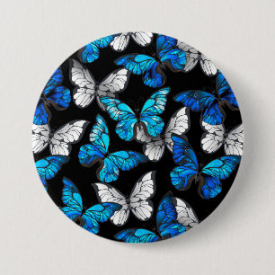 Dark Seamless Pattern with Blue Butterflies Morpho 7.5 Cm Round Badge