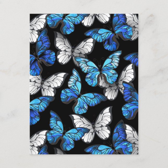 Dark Seamless Pattern with Blue Butterflies Morpho Advice Card (Front)