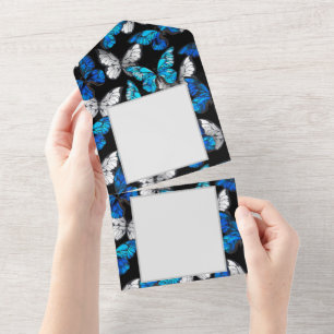 Dark Seamless Pattern with Blue Butterflies Morpho All In One Invitation