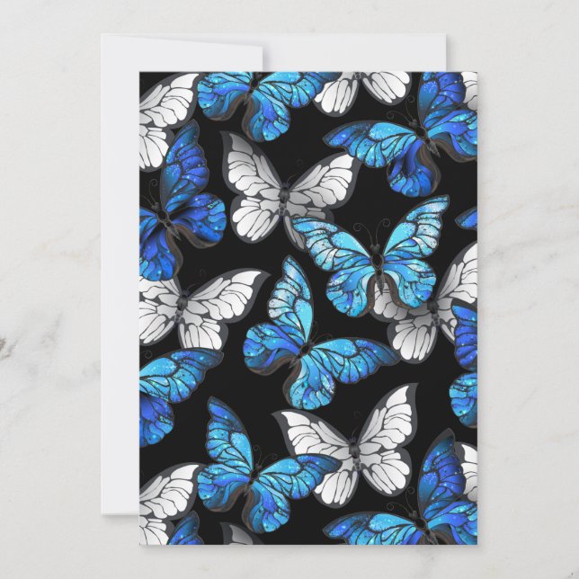 Dark Seamless Pattern with Blue Butterflies Morpho Announcement (Front)