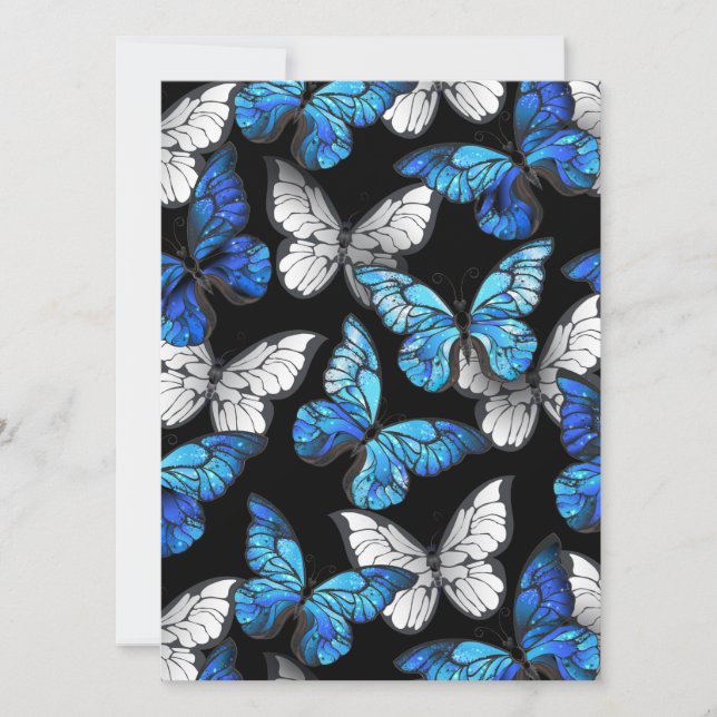 Dark Seamless Pattern with Blue Butterflies Morpho Announcement (Front)