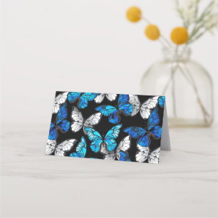 Dark Seamless Pattern with Blue Butterflies Morpho Appointment Card