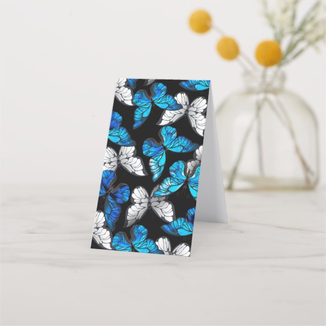 Dark Seamless Pattern with Blue Butterflies Morpho Appointment Card (Back)