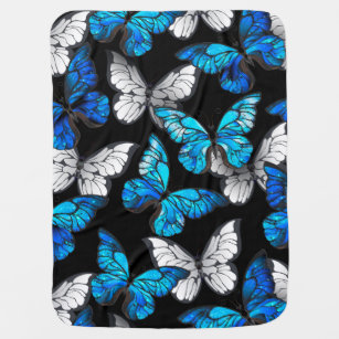 Dark Seamless Pattern with Blue Butterflies Morpho Baby Blanket