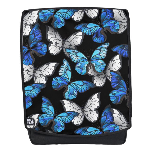 Dark Seamless Pattern with Blue Butterflies Morpho Backpack (Front)