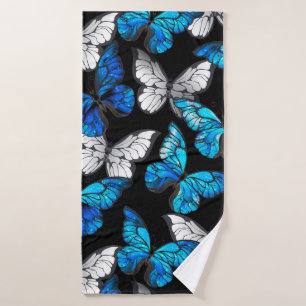 Dark Seamless Pattern with Blue Butterflies Morpho Bath Towel