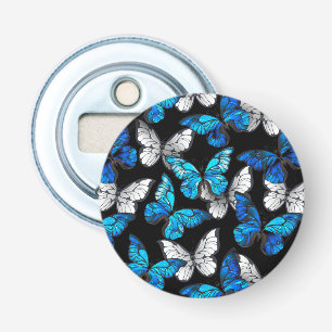 Dark Seamless Pattern with Blue Butterflies Morpho Bottle Opener