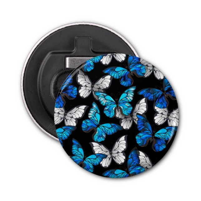 Dark Seamless Pattern with Blue Butterflies Morpho Bottle Opener (Front)