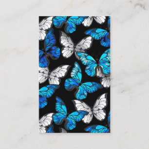 Dark Seamless Pattern with Blue Butterflies Morpho Business Card
