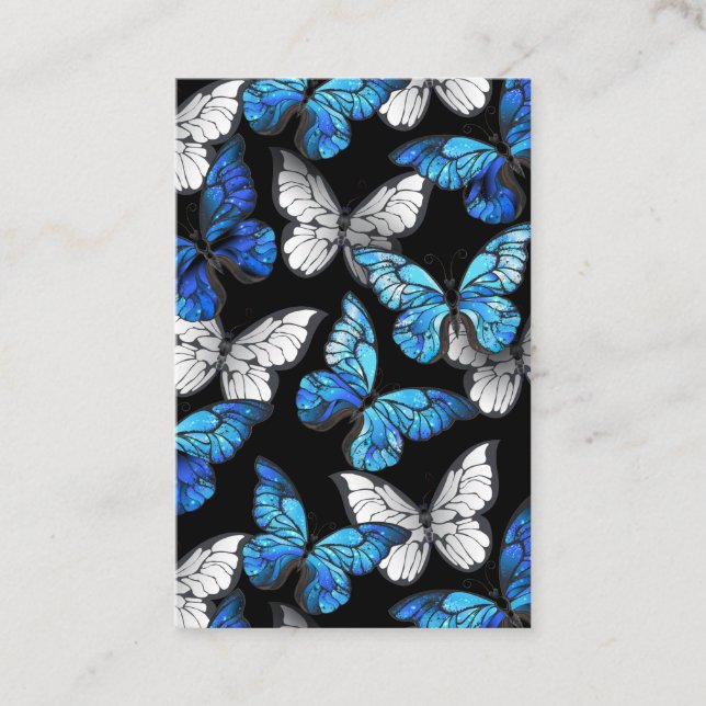 Dark Seamless Pattern with Blue Butterflies Morpho Business Card (Front)
