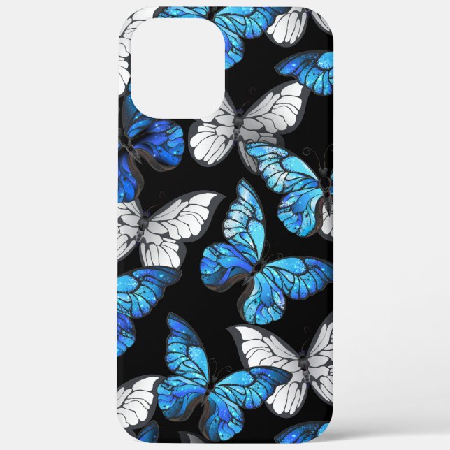 Dark Seamless Pattern with Blue Butterflies Morpho Case-Mate iPhone Case (Back)