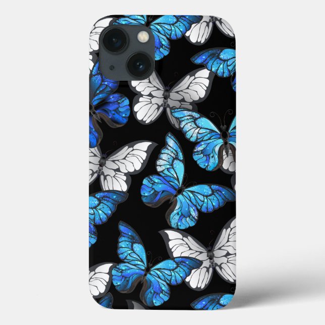Dark Seamless Pattern with Blue Butterflies Morpho Case-Mate iPhone Case (Back)