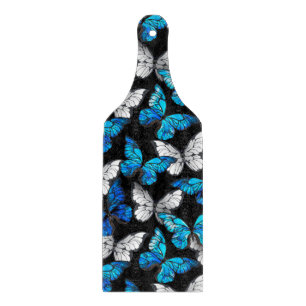 Dark Seamless Pattern with Blue Butterflies Morpho Cutting Board