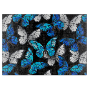 Dark Seamless Pattern with Blue Butterflies Morpho Cutting Board