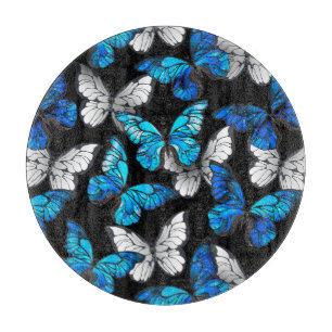 Dark Seamless Pattern with Blue Butterflies Morpho Cutting Board