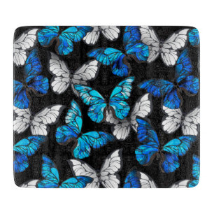 Dark Seamless Pattern with Blue Butterflies Morpho Cutting Board