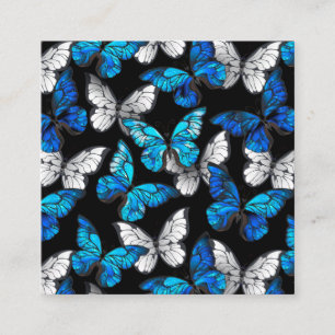 Dark Seamless Pattern with Blue Butterflies Morpho Discount Card