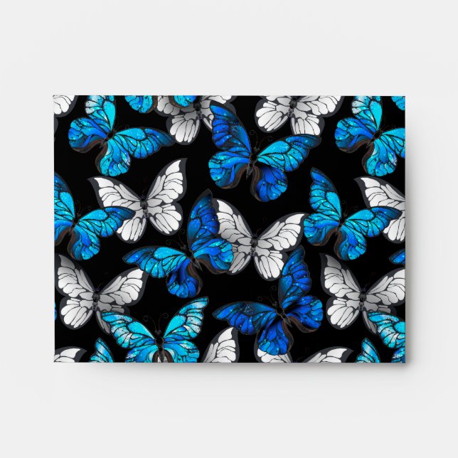 Dark Seamless Pattern with Blue Butterflies Morpho Envelope (Front)