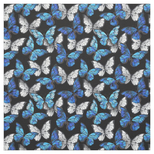 Dark Seamless Pattern with Blue Butterflies Morpho Fabric (Swatch)