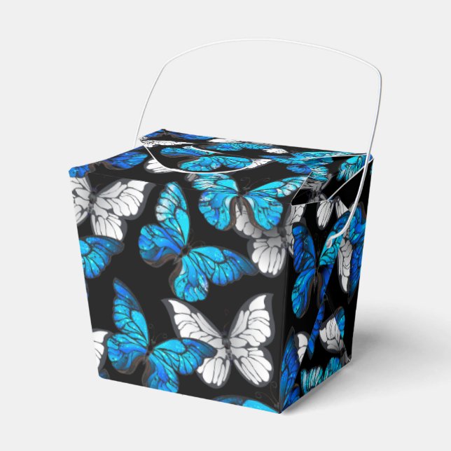 Dark Seamless Pattern with Blue Butterflies Morpho Favour Box (Front Side)