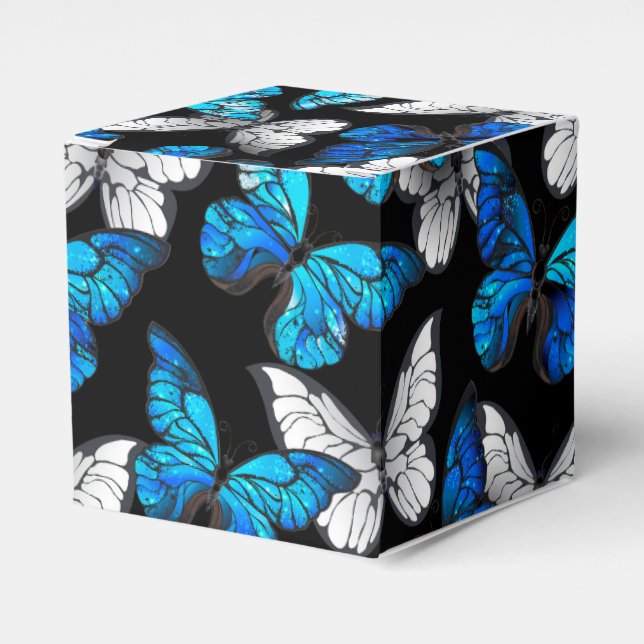 Dark Seamless Pattern with Blue Butterflies Morpho Favour Box (Front Side)