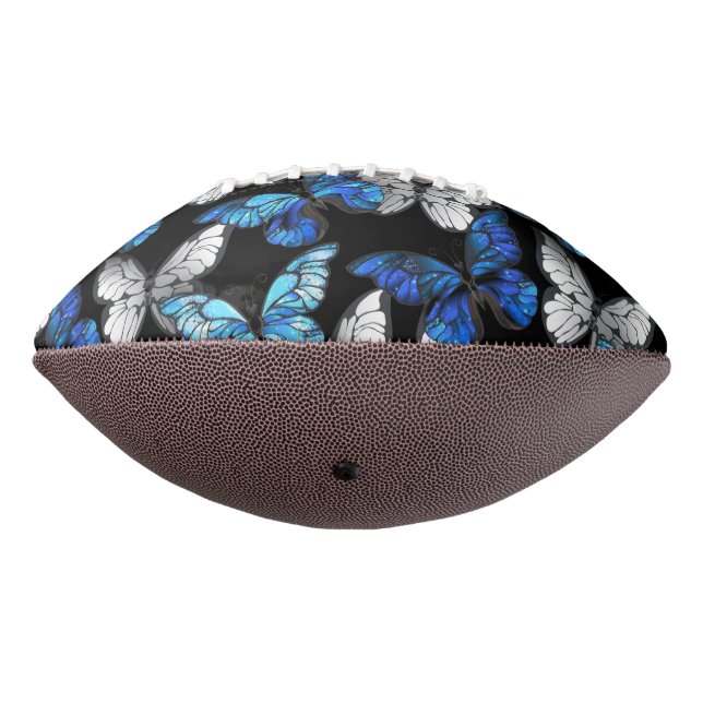 Dark Seamless Pattern with Blue Butterflies Morpho Football (Rotated 270)