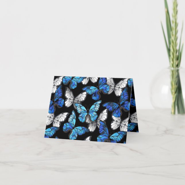 Dark Seamless Pattern with Blue Butterflies Morpho Holiday Card (Front)