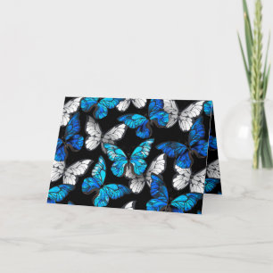 Dark Seamless Pattern with Blue Butterflies Morpho Invitation