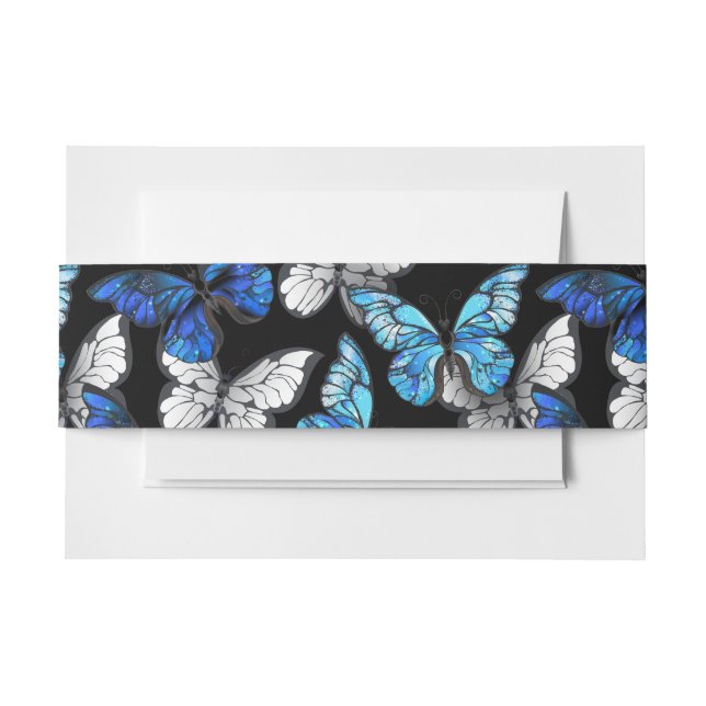 Dark Seamless Pattern with Blue Butterflies Morpho Invitation Belly Band (Front Example)