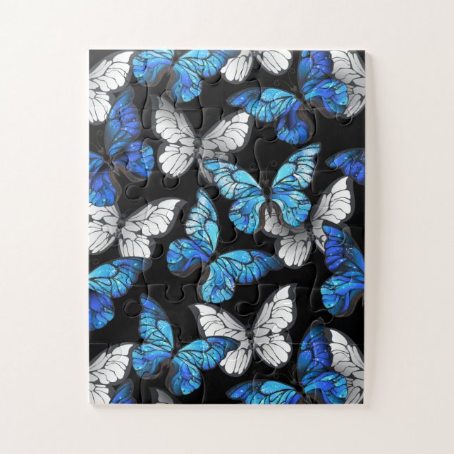 Dark Seamless Pattern with Blue Butterflies Morpho Jigsaw Puzzle (Vertical)