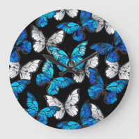 Dark Seamless Pattern with Blue Butterflies Morpho