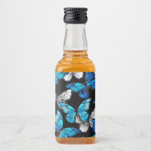 Dark Seamless Pattern with Blue Butterflies Morpho Liquor Bottle Label