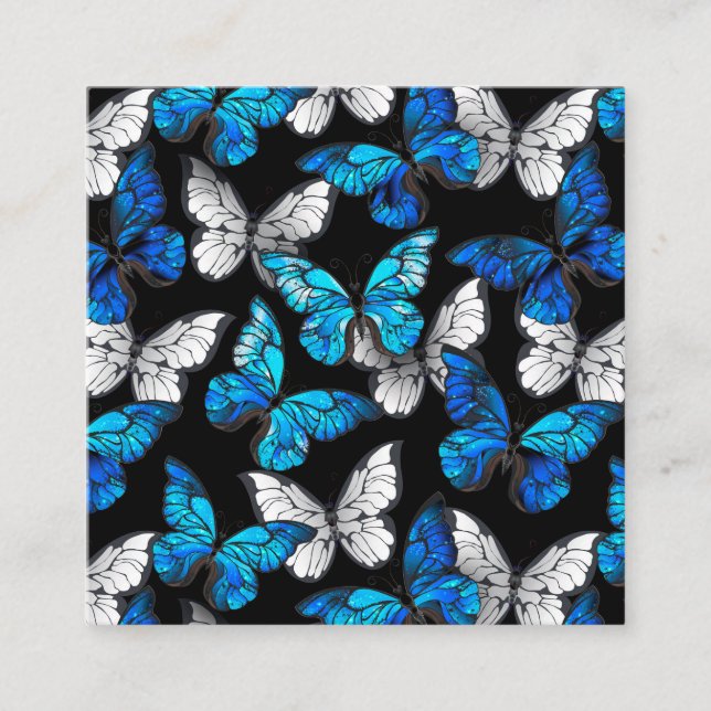 Dark Seamless Pattern with Blue Butterflies Morpho Loyalty Card (Front)