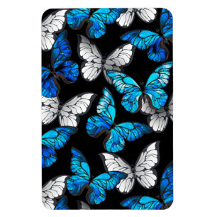 Dark Seamless Pattern with Blue Butterflies Morpho Magnet