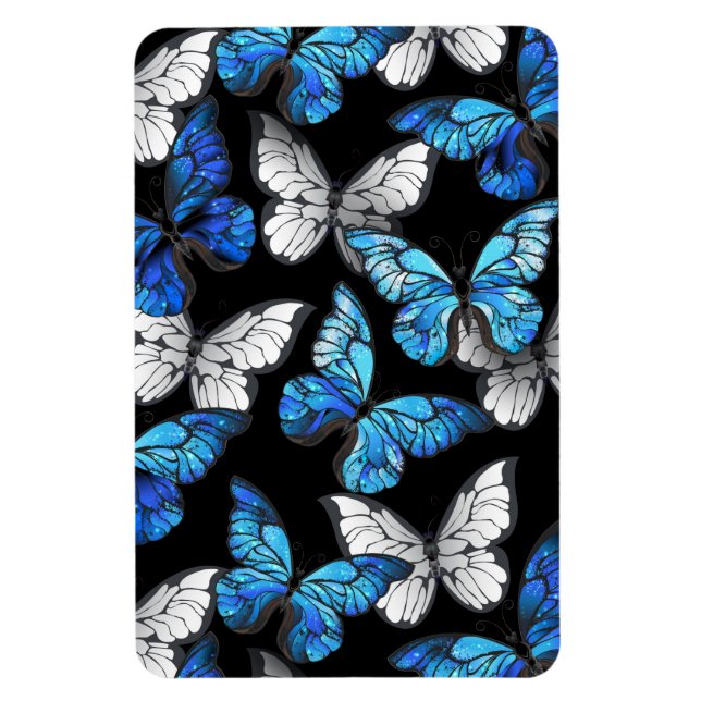 Dark Seamless Pattern with Blue Butterflies Morpho Magnet (Vertical)
