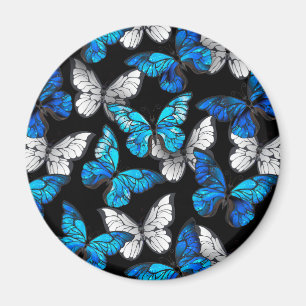 Dark Seamless Pattern with Blue Butterflies Morpho Magnet