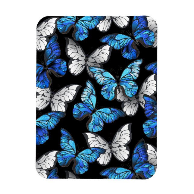 Dark Seamless Pattern with Blue Butterflies Morpho Magnet (Vertical)