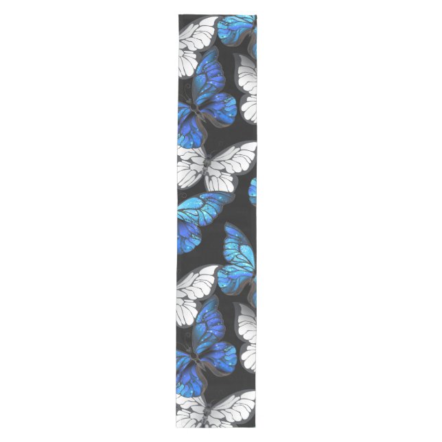 Dark Seamless Pattern with Blue Butterflies Morpho Medium Table Runner (Front)