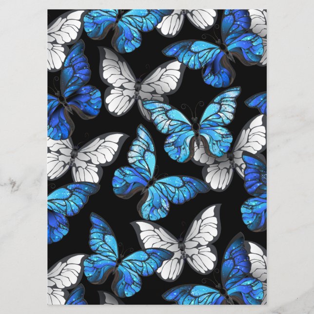 Dark Seamless Pattern with Blue Butterflies Morpho Menu (Front)