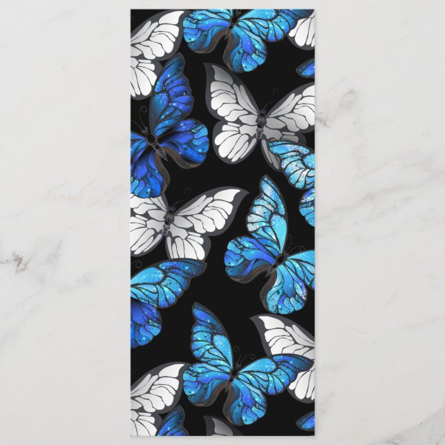 Dark Seamless Pattern with Blue Butterflies Morpho Menu (Front)
