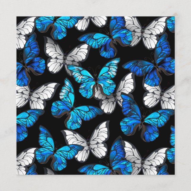 Dark Seamless Pattern with Blue Butterflies Morpho Menu (Front)