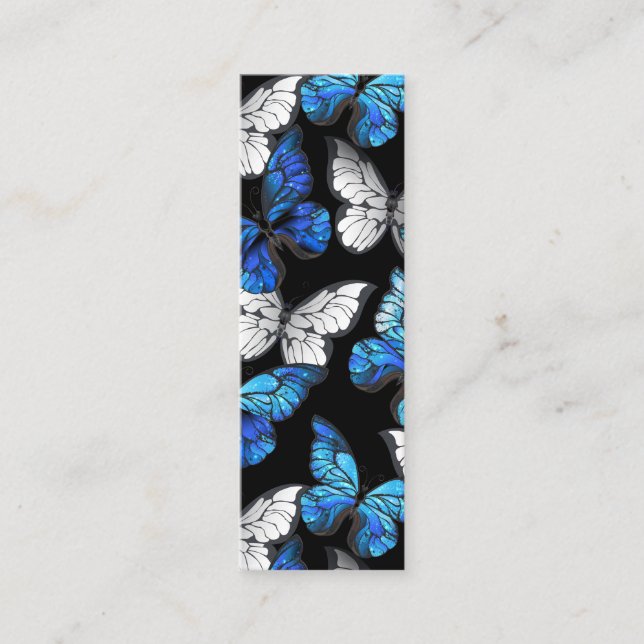 Dark Seamless Pattern with Blue Butterflies Morpho Mini Business Card (Front)