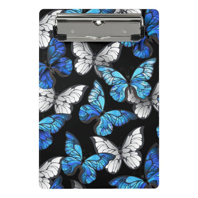 Dark Seamless Pattern with Blue Butterflies Morpho Mini Clipboard (Front)