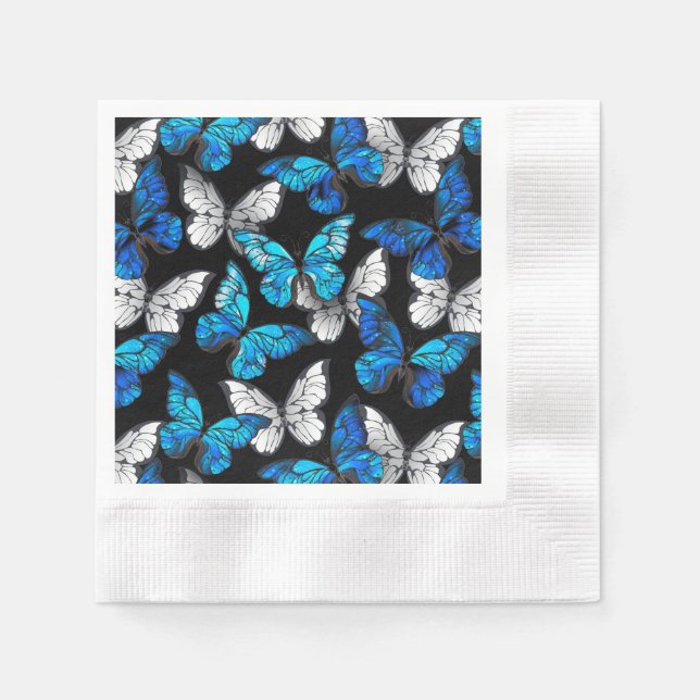 Dark Seamless Pattern with Blue Butterflies Morpho Napkin (Front)