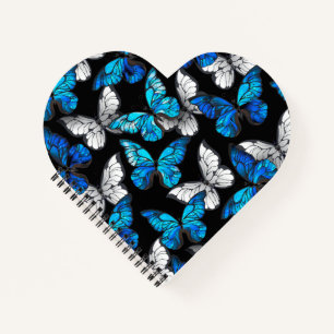 Dark Seamless Pattern with Blue Butterflies Morpho Notebook