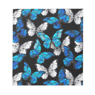 Dark Seamless Pattern with Blue Butterflies Morpho Notepad